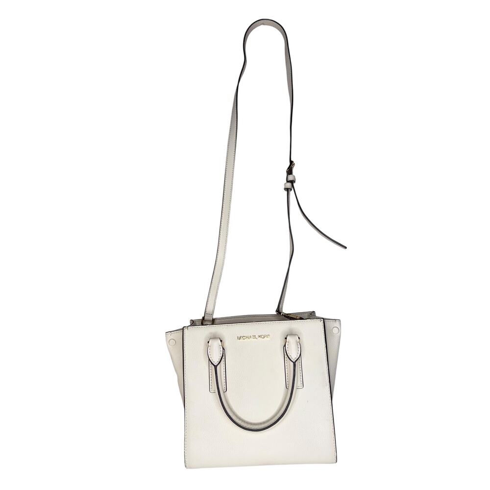 Michael Kors Ivory Pebbled Leather Purse Handbag Crossbody Square Satchel - Picture 3 of 11
